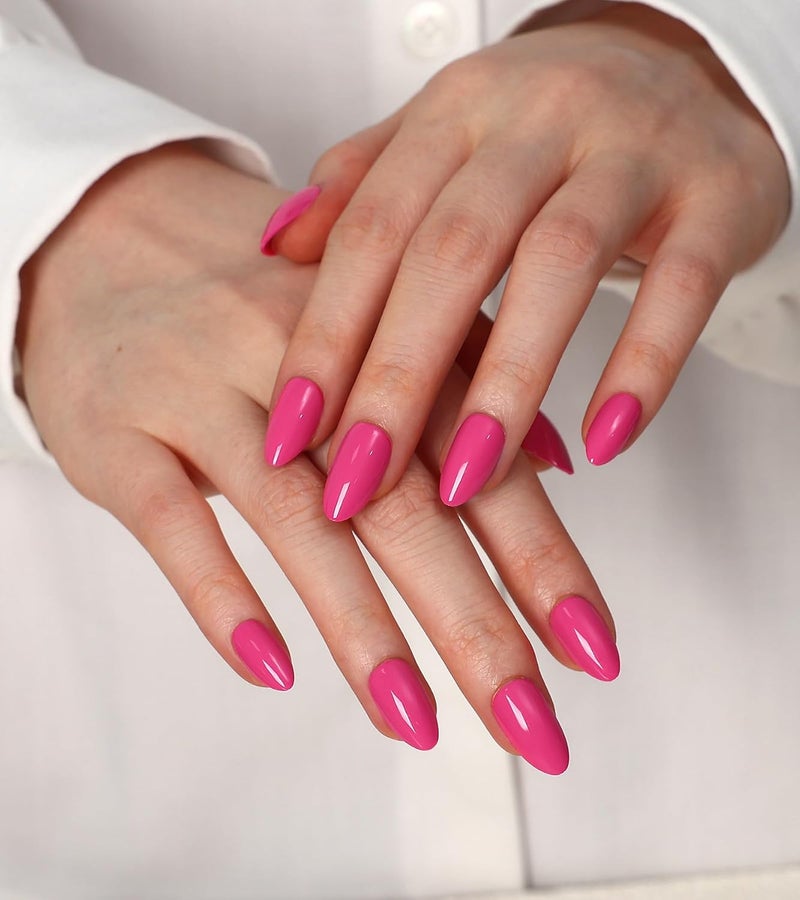 morily 30Pcs Hot Pink Press on Nails Almond, Short Fake Nails Glossy Acrylic False Nails Reusable Full Cover Stick on Nails for Women, 15 Sizes, Thicker Fingertips - Image 2